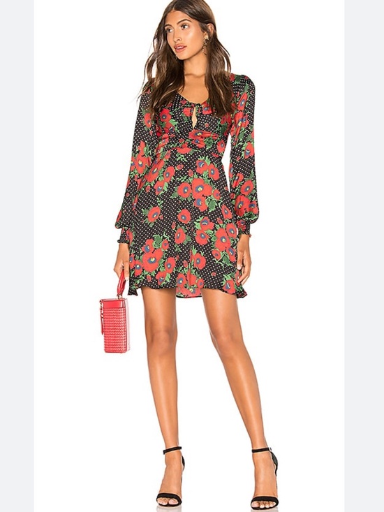 Free People Dresses & Skirts - Free People Morning Light Floral Long Sleeve Mini Dress Black and Red Polka Dots